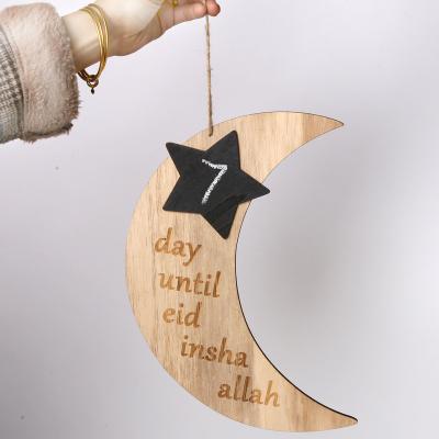 China Eid Mubarak Pattern Wooden Eid Mubarak Countdown Creative Hanging Crescent Pendants Decorations For Home for sale