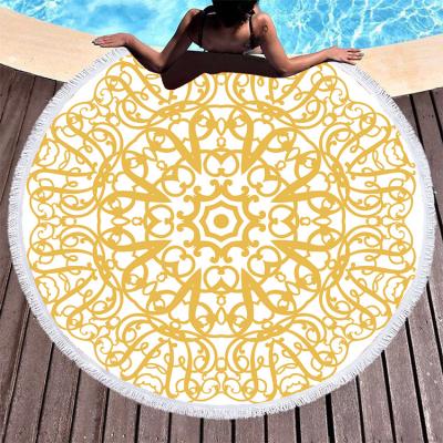 China Hypoallergenic Custom Blanket Microfiber Summer Beach Mat Gold Tassels Around Beach Towel Luxury for sale