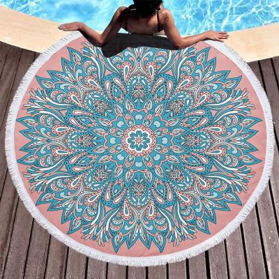 China Hypoallergenic Thick Quick Dry Custom Printed Beach Mat Summer Microfiber Beach Blanket Tassels Beach Towel Ring Pink for sale