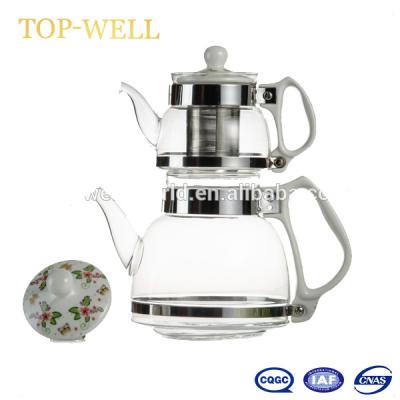 China Decal Viable Flower Turkish Teapot Double Kettle Set 0.6L Glass Water Kettle and 1.8L Glass Water Kettle for sale