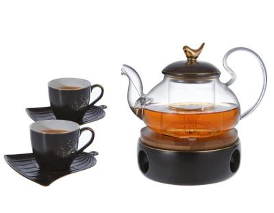 China NEW HOT SALE 600m sustainable elegant morden home decorative arabic glass teapot with ceramic cup set for sale