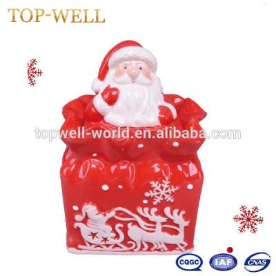 China Wholesale Christmas Santa Claus Ceramic Cookie Jar Viable Storage Jar with Glazed Red for sale