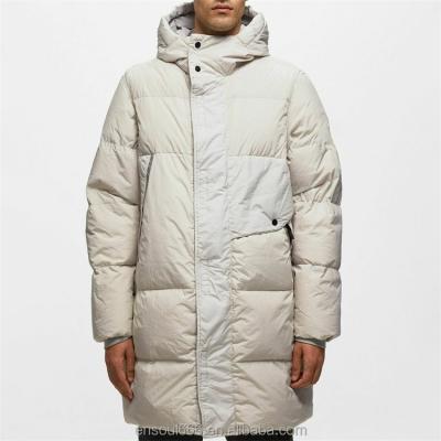 China Waterproof Wholesale Customized Logo Patch Waterproof Winter Warm Hooded Down Long Puffer Jacket For Men for sale