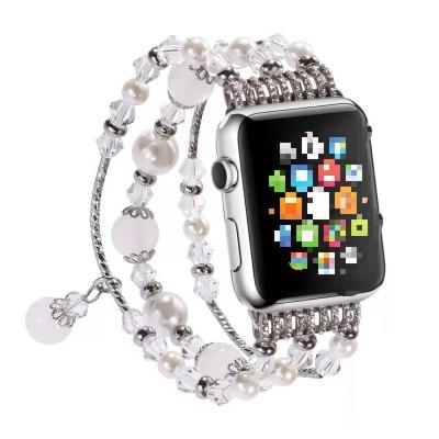 China Stretch Pearl Designer Elastic Charm Pearl Bracelet Strap Elastic Watch Band For Apple Iwatch Series 6/5/4 40mm 44mm Pearl Replacement Strap for sale