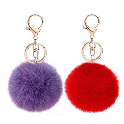 China Custom High Quality Puff Ball Plain Rising Colors Hairy Pom Pom Fur Keychain Girls Gifts For Bags Pendant for sale