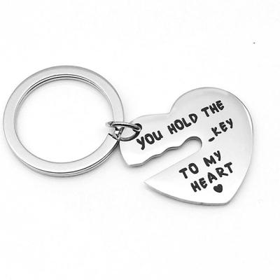 China Rising Stainless Steel Key Chain Round Key Ring Engraved Valentine's Day Gift Silver Stainless Steel Jewelry for sale