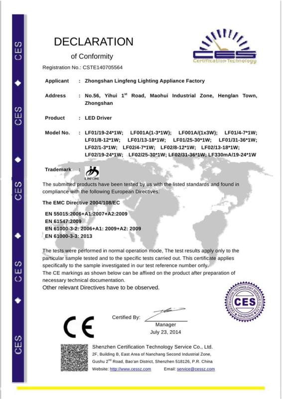 CE - Zhongshan Nuolang Lighting Co., Ltd.