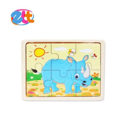 China Cartoon Wooden Educational Toy Model Blocks Animals Jigsaw Puzzle Toys For Children for sale