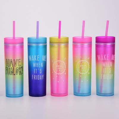 China Custom Viable Color Clear Acrylic Double Wall Straw Mug Insulated Reusable Tumbler Tumbler Acrylic Lean Cups With Lid for sale