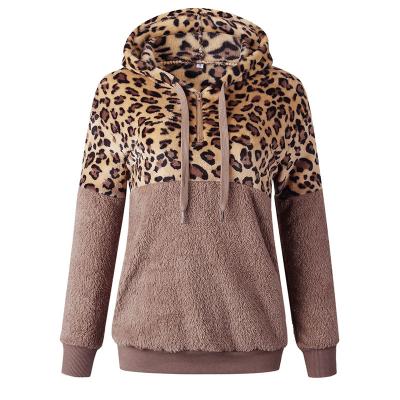 China 2021New Women's Clothing Fashion QUICK DRY Hoodie Leopard Plush Plush Pullover Sweater Warm Soft Top With Zipper for sale