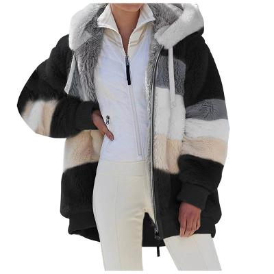 China New Fashion Multicolor Anti-wrinkle Long Sleeve Loose Plush Zipper Knitted Hooded Women Coats for sale