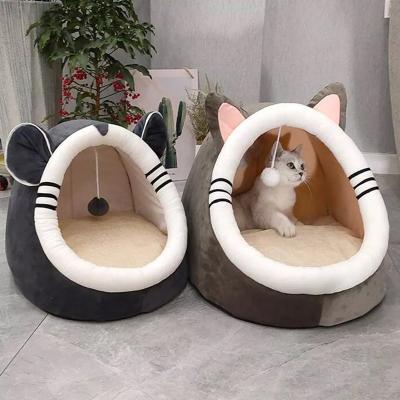 China Wholesale Breathable Soft Cotton Cat Bed Mat Warm Cat House With Drop Ball House Cave Pet Cat Nest Kennel Kitten for sale