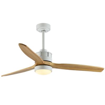 China Modern Antique White Covered Hotel Metal and Natural Finish Metal Finish Ceiling Fan in OAK Wood 52 Inch 3 Blades with 15W LED Light for sale