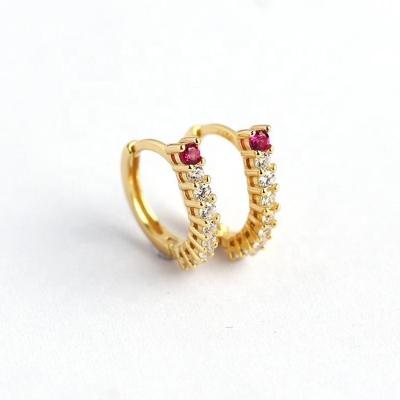 China TRENDY vintage hooks pink gemstone luxury wedding yellow gold plated clip on earring fashion women sterling silver circle zircon earrings for sale