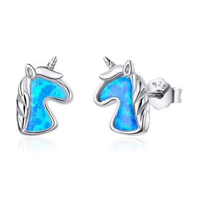 China OEM Youchuang Cute Colorful Gemstone Crystal Earring 18k Gold Plated Simple Unicorn 925 Sterling Silver Stud Earring For Girls for sale