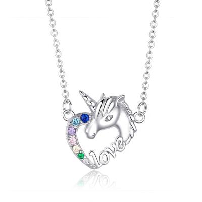 China 2022 Sterling Silver Hollow Heart Necklace FASHIONABLE Custom Unicorn Zircon Pendant Wedding Cuban Cubic Color Jewelry For Women for sale