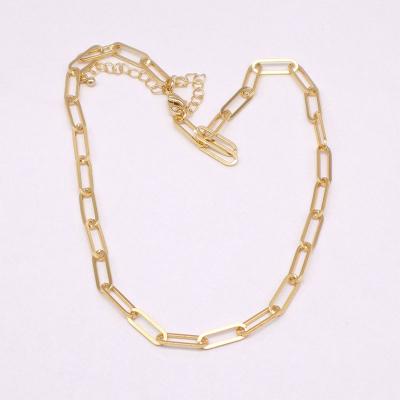 China 2021 fashion concise 1-2mius real gold plated geometric oval shape brass chain necklace for sale