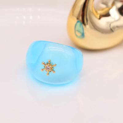 China 2021 fashionable desgin ring snow personality resin blue ring and zircon ring personality resin ring for sale