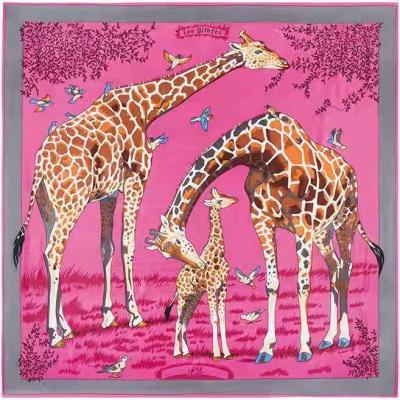 China Hot-selling Twill Giraffe Printed Shawl 130cm Ladies Polyester Scarf Women Square Bandana Silk Scarves for sale