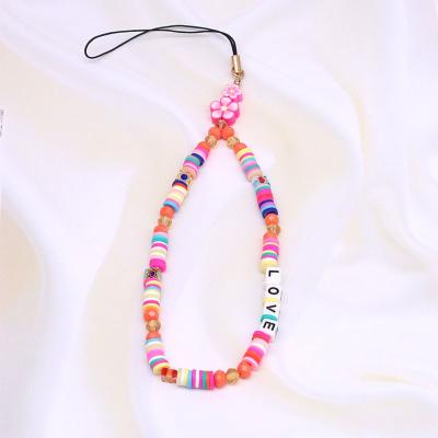 China DIY FASHION Handmade Charm Personalized Multi Color Cell Phone LOVE Beads Holder Wallet Phone Chains Beaded String Bracelet for sale