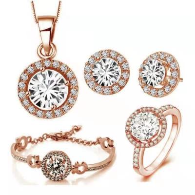 China High Quality Jewelry Set 2021 Luxury Shiny Paved CZ Round Pendant Necklace Crystal Cubic Zircon Earrings Set Classic Wedding Jewelry Set Pack of 4 for sale