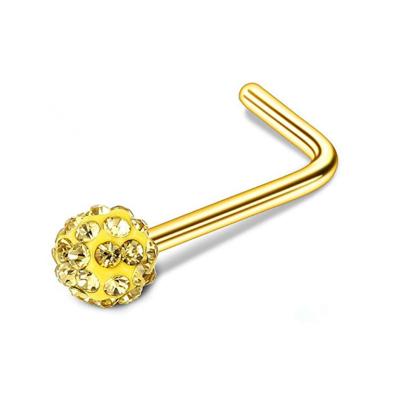 China 2021 TRENDY new fashion L bend nost stud surgical steel Ferido clay topaz nose lip ring crystal lemon yellow nose ball for sale