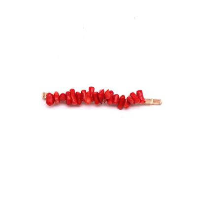 China Shell 2021 DIY Shell Handmade Irregular Crushed Coral Red Hair Clips For Girls Accessories Popular Hairpin for sale