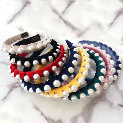 China 2022 New Fashion Ornament 2022 Color Hair Accessories Girls Pure Headband Custom Pearl Chunky Hair Bands For Women Gift Big for sale