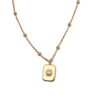 China 2021 fashion 1-2 mius gold plated rectangle sun zircon pendant necklace for sale