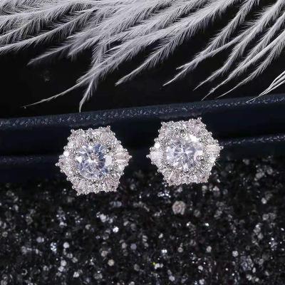 China 2021 Luxury Hexagon Double Earring Fashion Jewelry Crystal White Zircon Stud Earrings For Women for sale