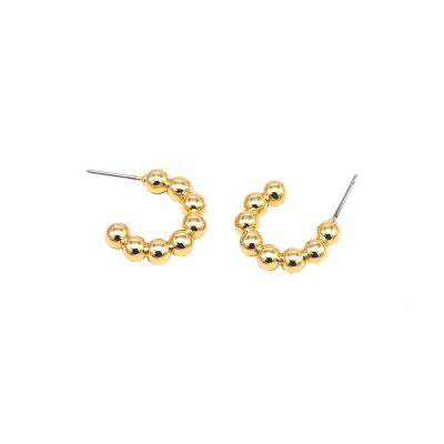 China TRENDY Minimalist 18k Gold Plated Small C Shape Ball Bead Circle Earrings for sale