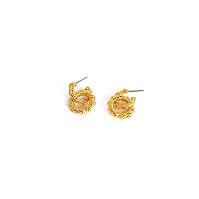 China 2021 TRENDY Fashion 1-2mius Gold Plated Textured Circle Two Earring for sale