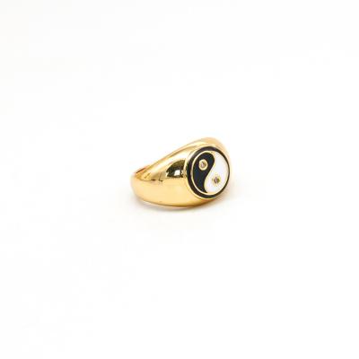 China New fashion 1-2mius Yin Yang gold-plated ring black and white enamel taichi chatter ring for sale