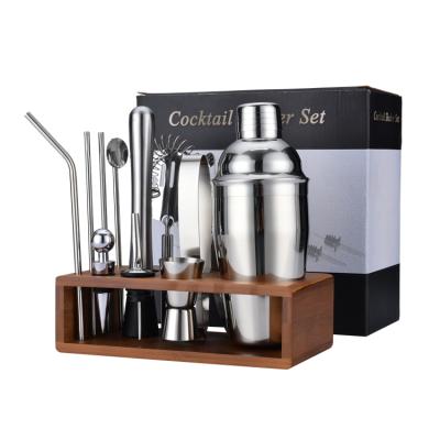 China 13 Piece Cocktail Shaker Set Factory Direct Stainless Steel Cocktail Set With Bamboo Stand for sale