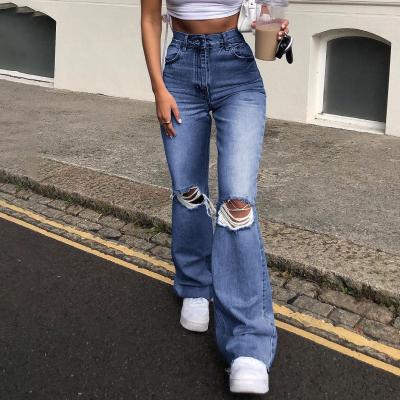 China Waterproof Pants Flare Pants Bell Bottom Jeans Stretching High Waisted Jeans Women Ripped High-waisted Jeans for sale