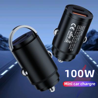 China Mini 2in1 Car Fast Charger 100W Type-C USB QC for Mobile Phone for sale