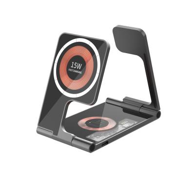 China 4 In 1 Aluminum Body Foldable Magnetic Wireless Charger Stand 15W Fast Charging for sale