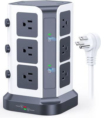 China USB C Desktop Charging Tower Surge Protector OEM With 12 Widely Spaced AC Outlets for sale