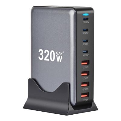 중국 멀티 포트 데스크톱 GaN 충전기 320W 패스트 타입 C 100W 45W PD 20W 노트북용 판매용