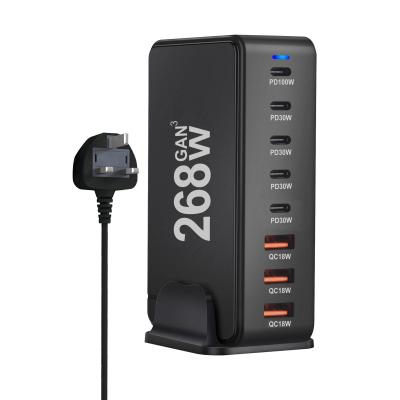 China 268W GaN USB Tipo C cargador rápido Puertos múltiples PD QC4.0 para teléfono móvil de escritorio en venta