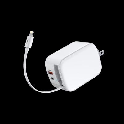 China 2024 new design product 3in1 Phone GaN Fast Charger 45W 8Pin Ports With Retractable Cables for sale