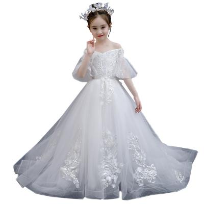 China Breathable Piano Suit Wedding White Tail Children Girl Princess Elegant Dress Catwalk Dress for sale