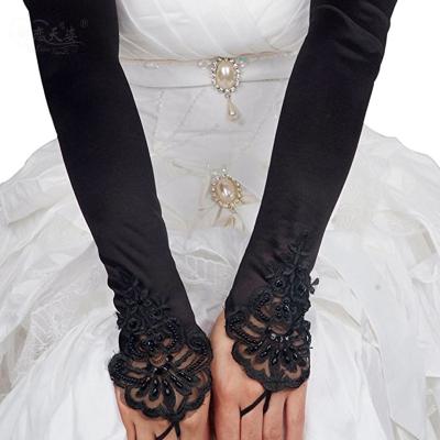 China White Silk Bridal Prom Dress Wedding Lace Wedding Dress Black Hot Cheap Fashionable High Quality Long Sleeve Long Sleeve Gloves for sale