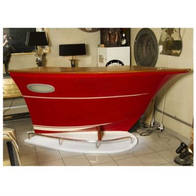 China Modern Stunning Modern Home Amazing Home Room Artificial Solid Stone Outdoor Small Boat Shape Wine Design Bar Counter Red for sale