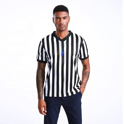 China Anti-Wrinkle In The Running Shirt Men V-Neck Stripe Umpire Soccer Basketball Referee Shirt Referee T-Shirt for sale