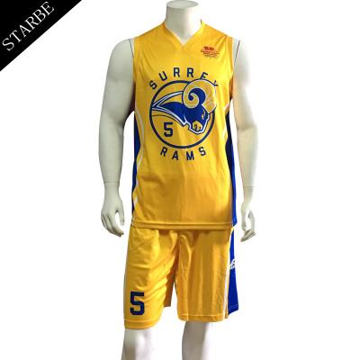 China Full Dye Sublimation Lightweight Breathable Antibacterial Basketball Jersey Uniform Design Color Yellow for sale