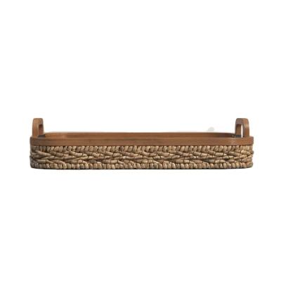 China CLASSIC Traditional Handwoven Kitchen Straw Serving Tray Eco Friendly Wooden Storage Trays 58*44*12cm Rectangle Newly Arrived for sale