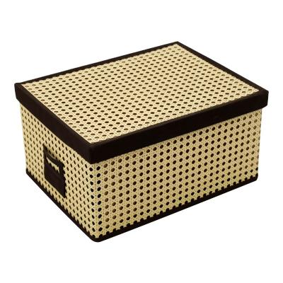 China Folding Shallow Storage Basket Handmade Bamboo Woven Bamboo Box With Lid for sale