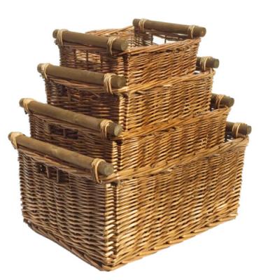 China Amazon Hot Sale Rectangle Storage Folding Wicker Basket With Wooden Handle Accept Customized Wicker Crafts for sale