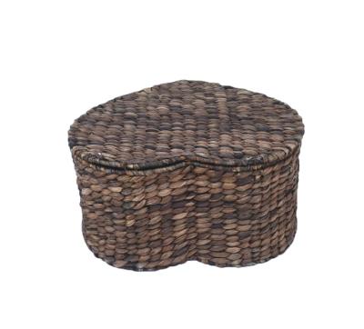 China Eco-Friendly Customized Handmade Woven Empty Folding Water Hyacinth Storage Basket Basket With Lid for sale